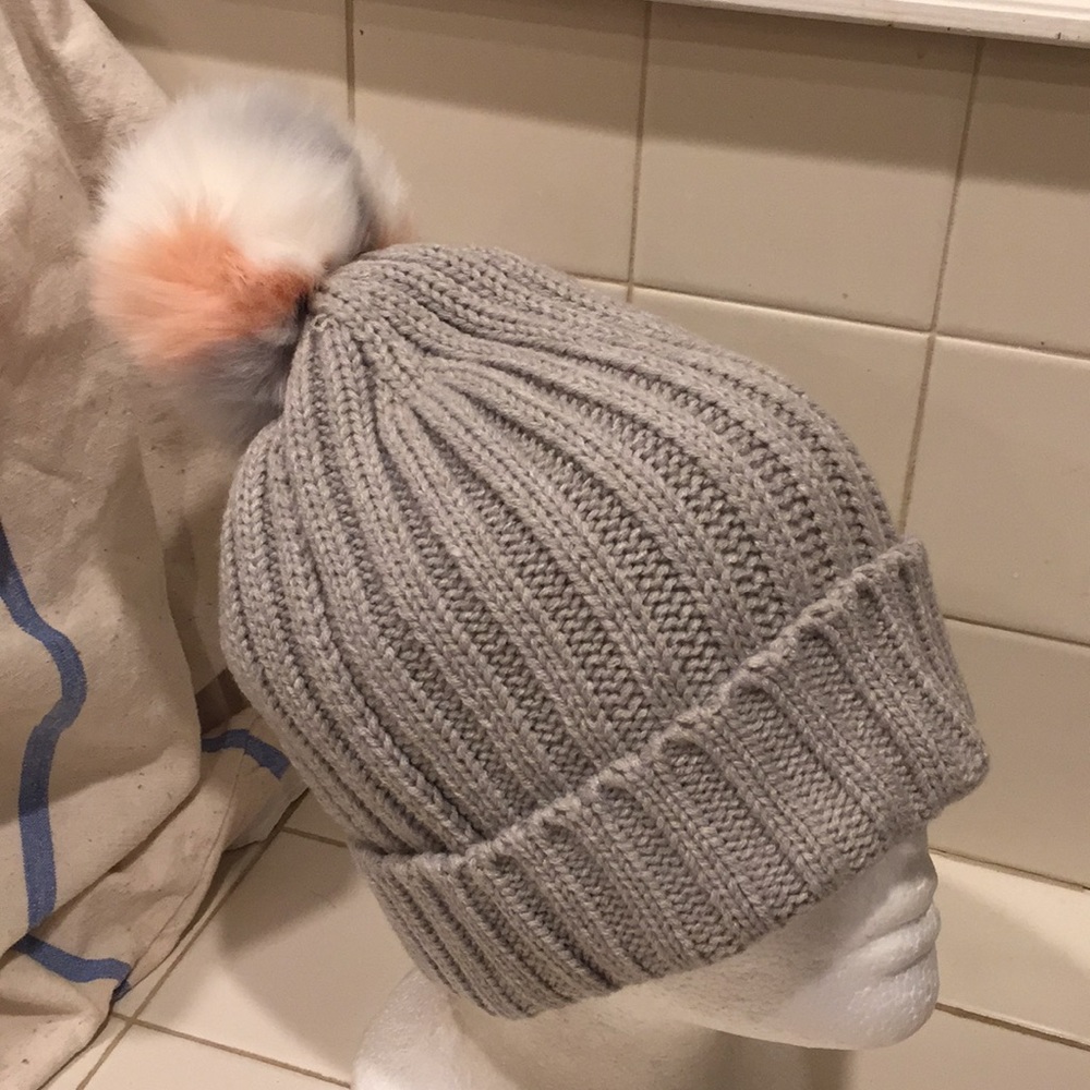 V! Grey J.Crew Beanie with pompon style hat, new